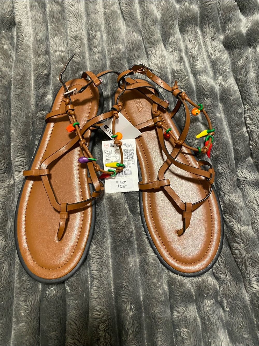 Zara Brown Strappy Gladiator Sandals with Colorful Beads
